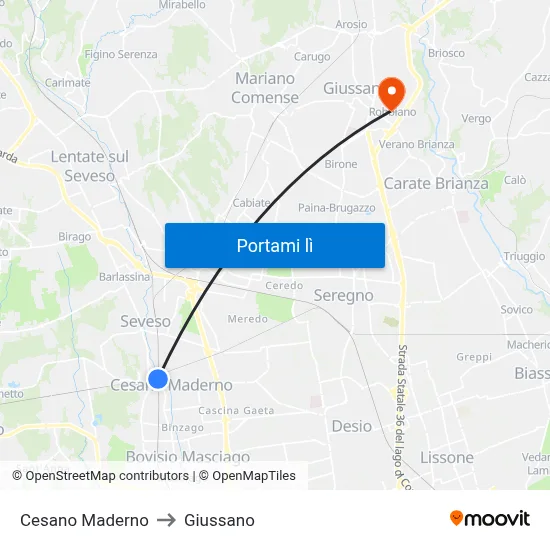 Cesano Maderno to Giussano map