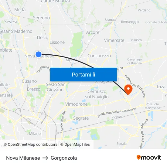 Nova Milanese to Gorgonzola map