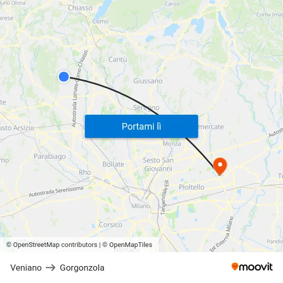 Veniano to Gorgonzola map