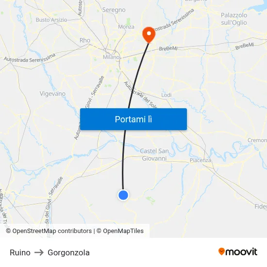 Ruino to Gorgonzola map