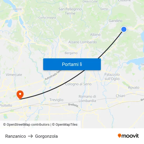 Ranzanico to Gorgonzola map