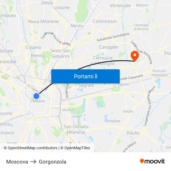 Moscova to Gorgonzola map