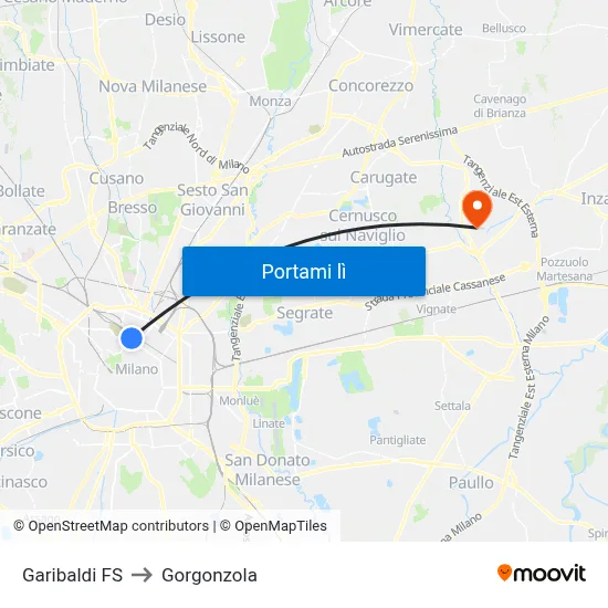 Garibaldi FS to Gorgonzola map