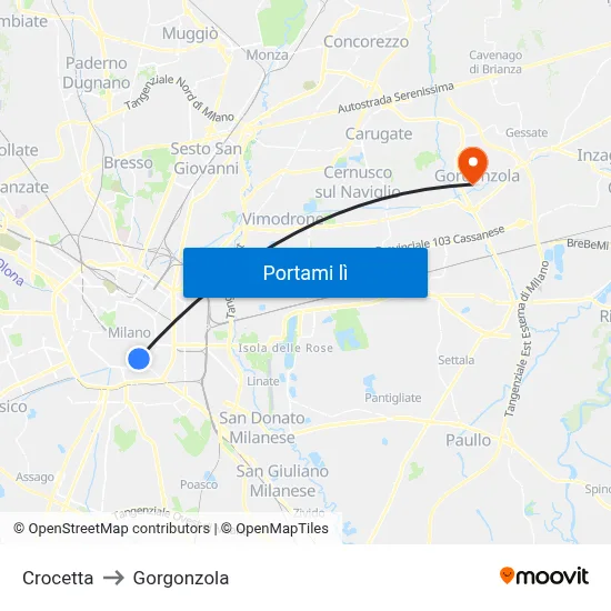 Crocetta to Gorgonzola map