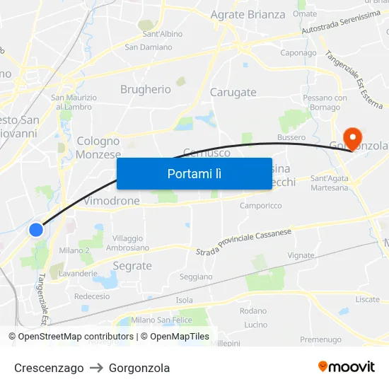 Crescenzago to Gorgonzola map