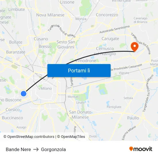 Bande Nere to Gorgonzola map