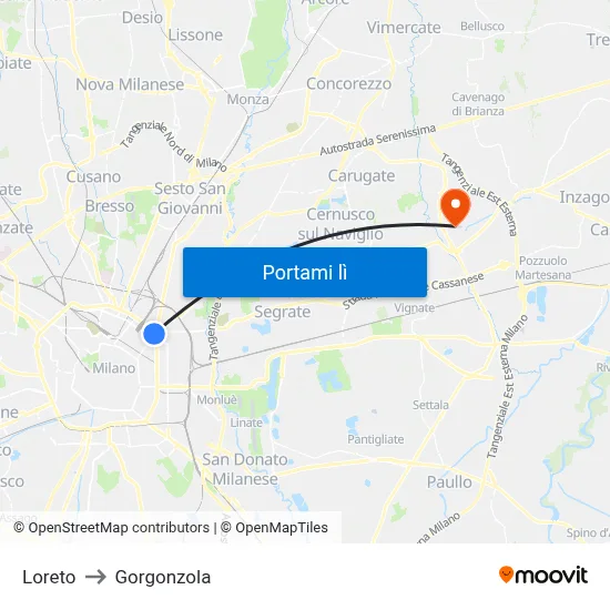 Loreto to Gorgonzola map