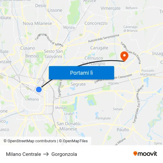 Milano Centrale to Gorgonzola map