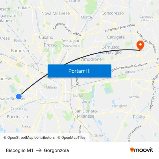 Bisceglie M1 to Gorgonzola map