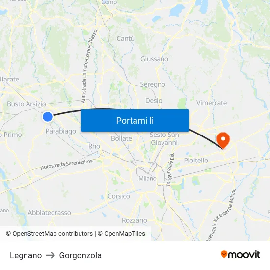 Legnano to Gorgonzola map