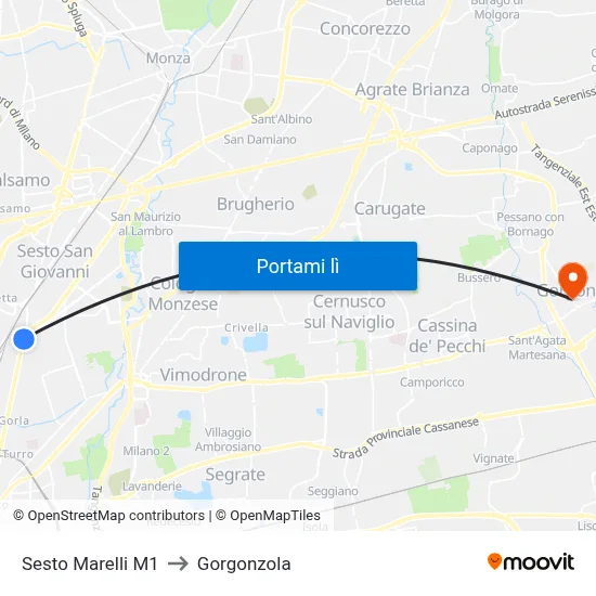 Sesto Marelli M1 to Gorgonzola map