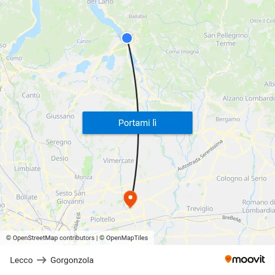 Lecco to Gorgonzola map