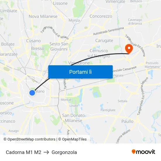 Cadorna M1 M2 to Gorgonzola map