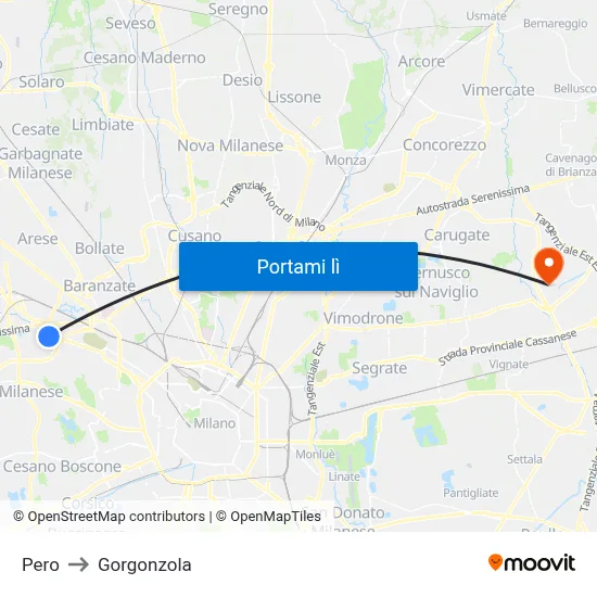 Pero to Gorgonzola map