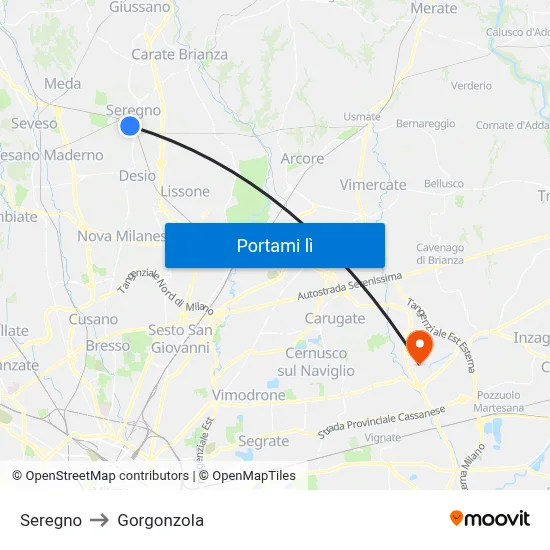 Seregno to Gorgonzola map
