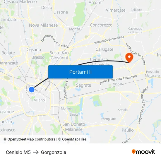 Cenisio M5 to Gorgonzola map