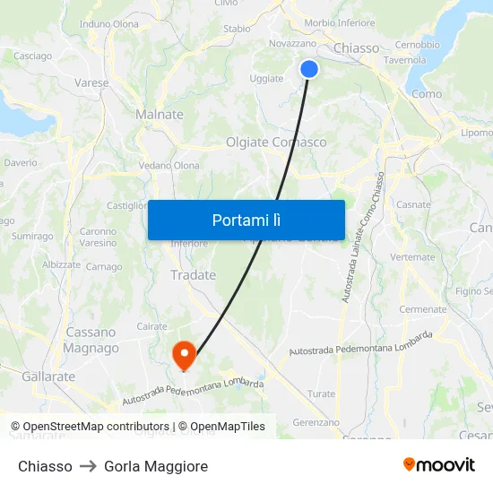 Chiasso to Gorla Maggiore map