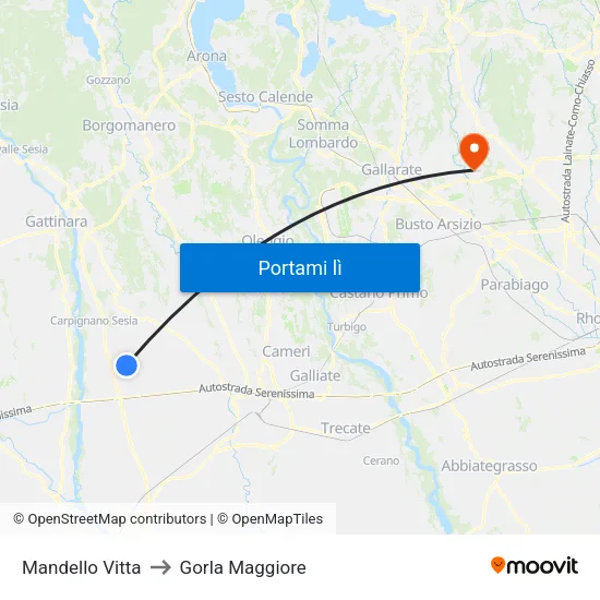 Mandello Vitta to Gorla Maggiore map