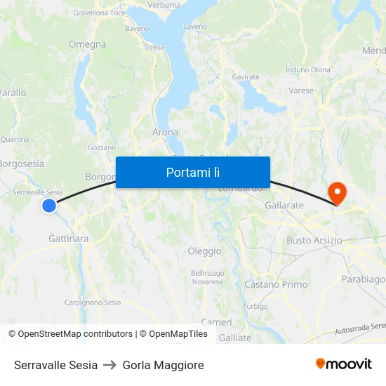 Serravalle Sesia to Gorla Maggiore map
