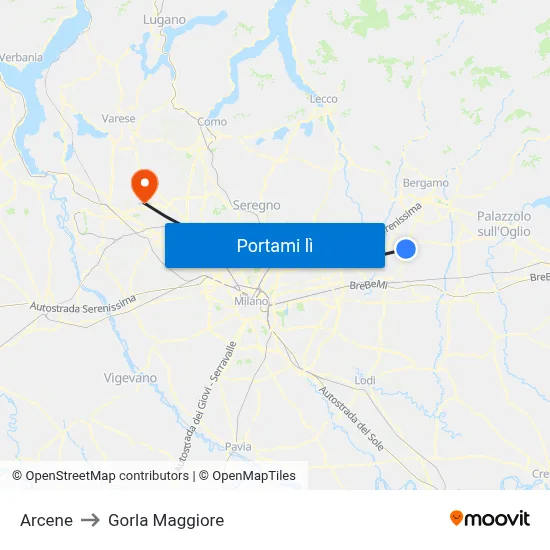 Arcene to Gorla Maggiore map