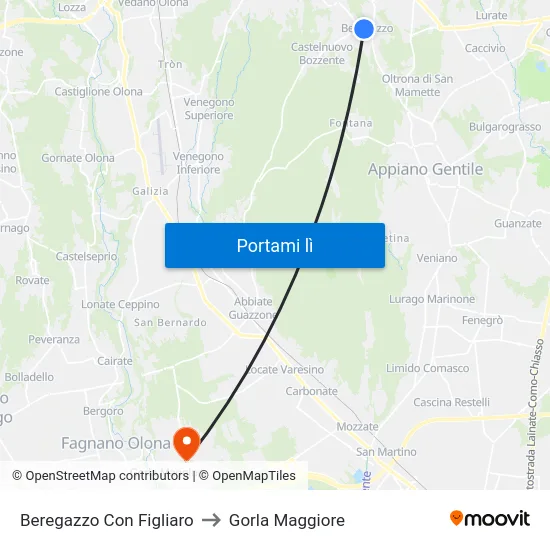 Beregazzo Con Figliaro to Gorla Maggiore map