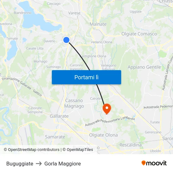 Buguggiate to Gorla Maggiore map