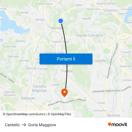 Cantello to Gorla Maggiore map