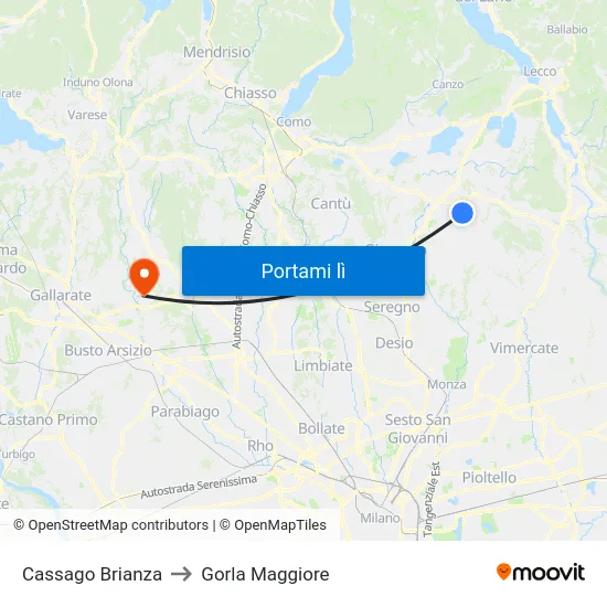 Cassago Brianza to Gorla Maggiore map