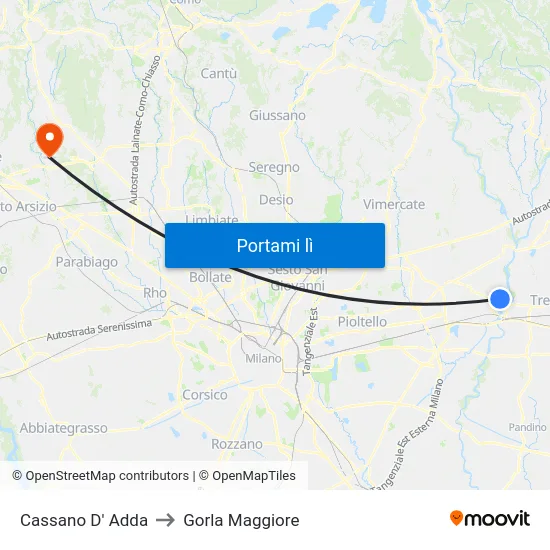 Cassano D' Adda to Gorla Maggiore map