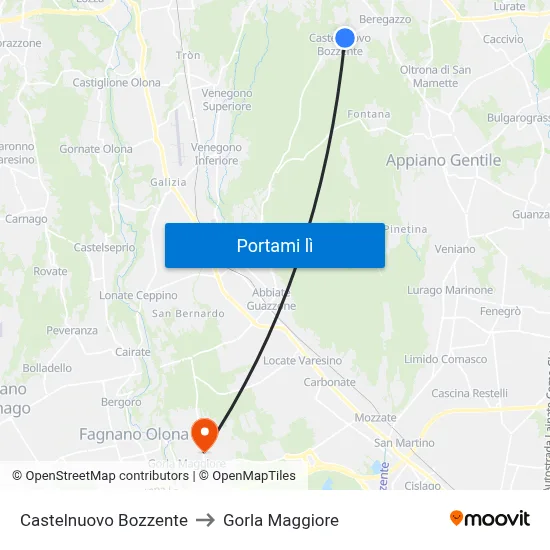 Castelnuovo Bozzente to Gorla Maggiore map
