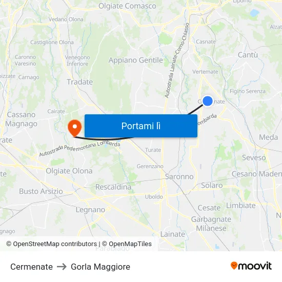 Cermenate to Gorla Maggiore map