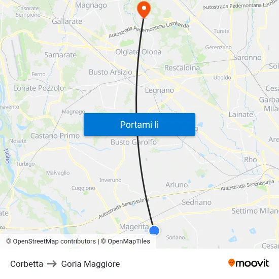 Corbetta to Gorla Maggiore map