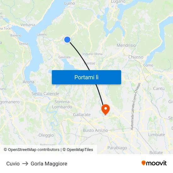 Cuvio to Gorla Maggiore map