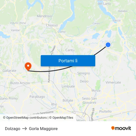 Dolzago to Gorla Maggiore map