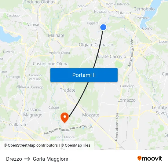Drezzo to Gorla Maggiore map
