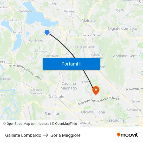 Galliate Lombardo to Gorla Maggiore map
