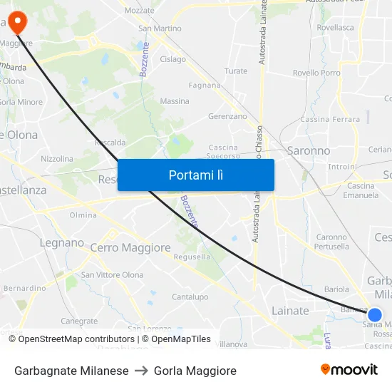 Garbagnate Milanese to Gorla Maggiore map