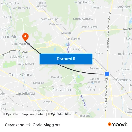 Gerenzano to Gorla Maggiore map