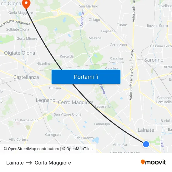 Lainate to Gorla Maggiore map