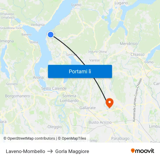 Laveno-Mombello to Gorla Maggiore map