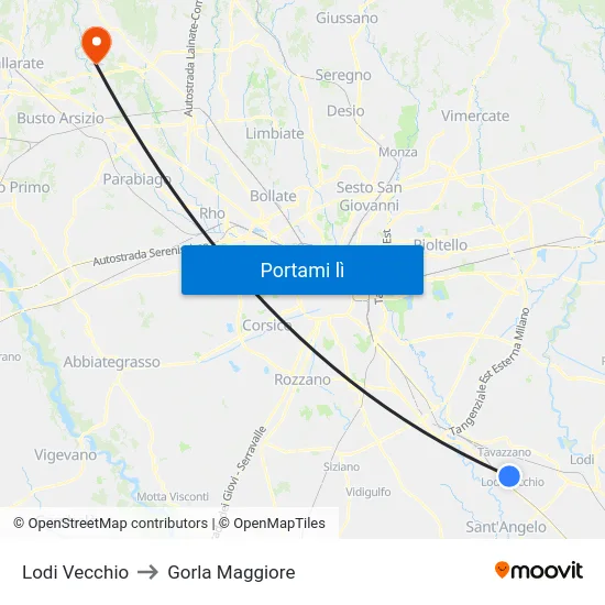 Lodi Vecchio to Gorla Maggiore map