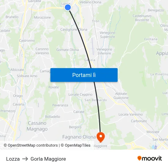 Lozza to Gorla Maggiore map