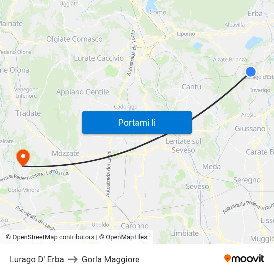 Lurago D' Erba to Gorla Maggiore map