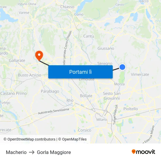 Macherio to Gorla Maggiore map