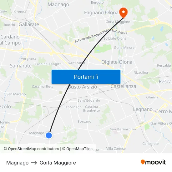 Magnago to Gorla Maggiore map