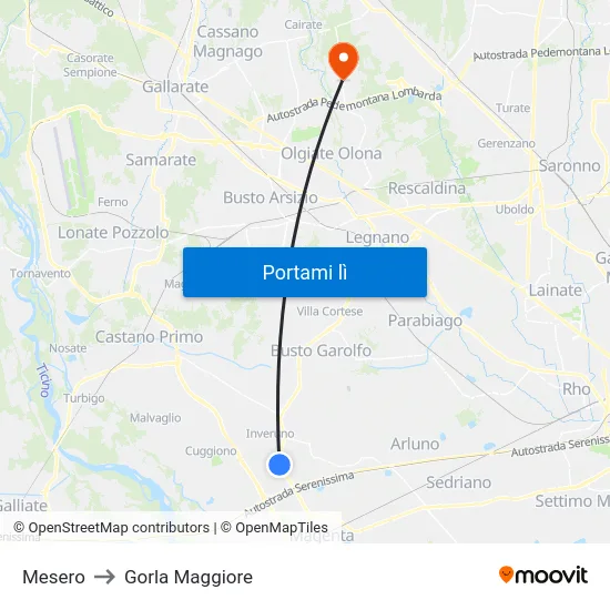 Mesero to Gorla Maggiore map