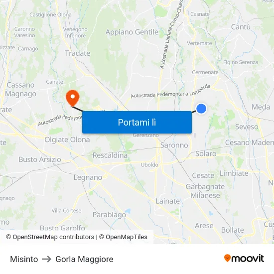 Misinto to Gorla Maggiore map