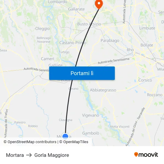Mortara to Gorla Maggiore map