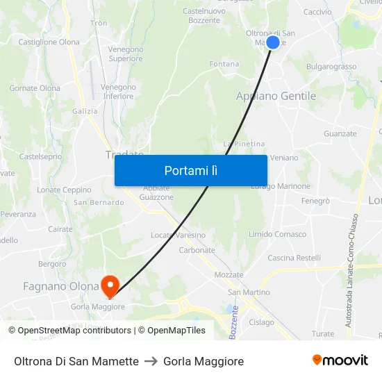 Oltrona Di San Mamette to Gorla Maggiore map