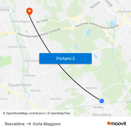 Rescaldina to Gorla Maggiore map